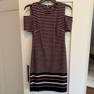 Tommy Hilfiger Burgundy and White Striped Mini Dress